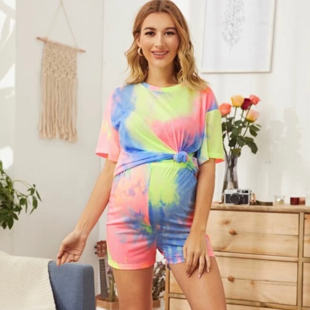 SHEIN Tie Dye Maternity Shorts, Size:L